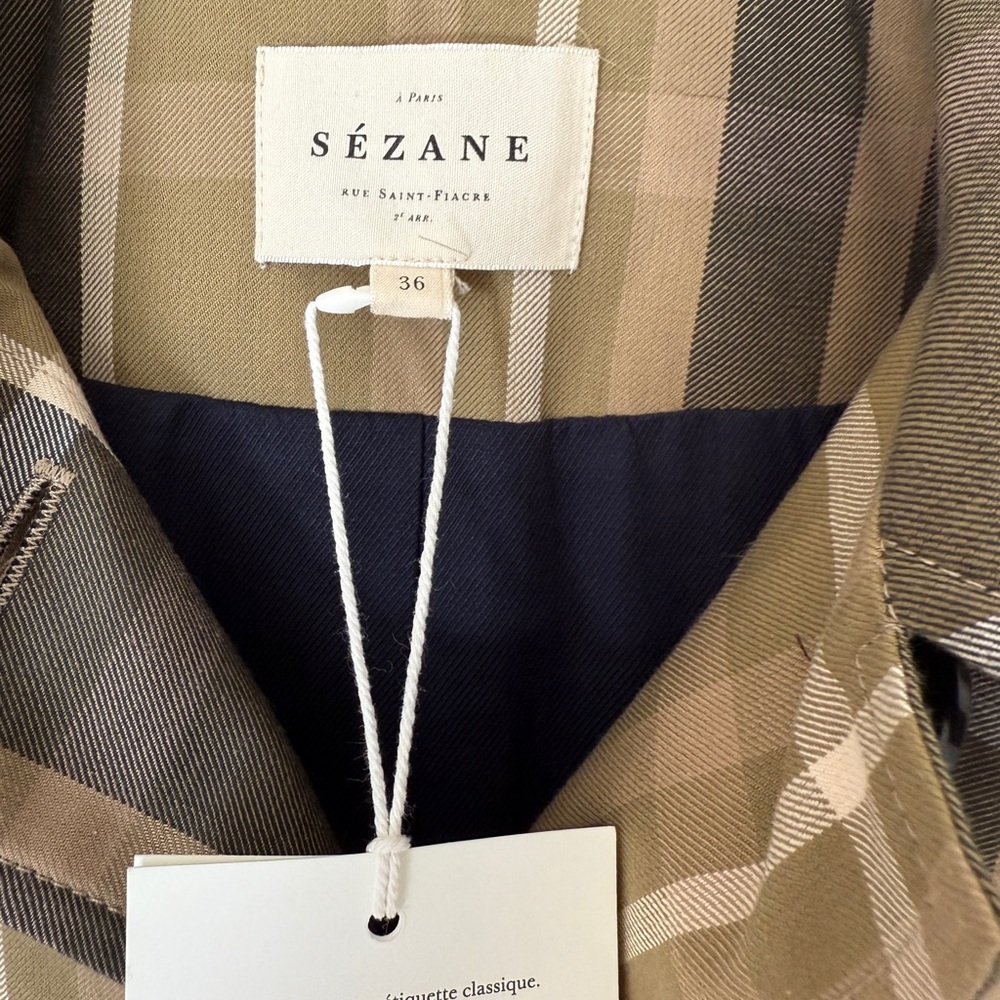 NWT Sezane Plaid  Clyde Trench Coat size 4 - Picture 5 of 5